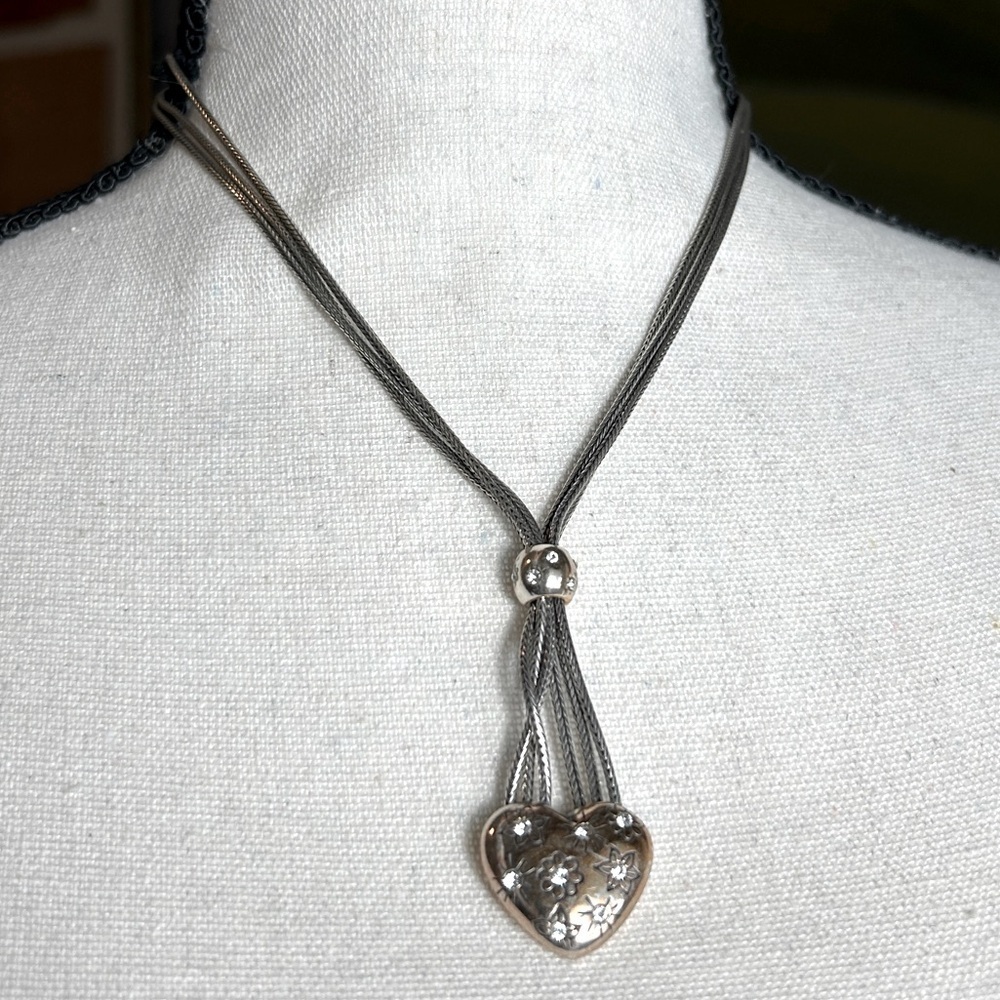 Brighton Jewelry Sparkling Heart Necklace Crystals Two-tone Silver Plated